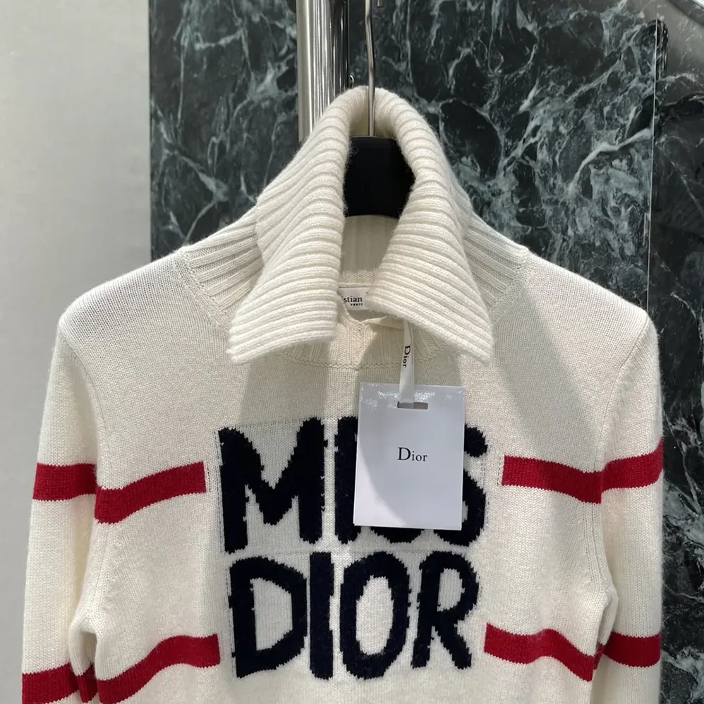 Dior DiorAlps Mock Neck Sweater White Virgin Wool and Cashmere Knit for Women Dior DiorAlps Mock Neck Sweater White Virgin Wool and Cashmere Knit for Women
