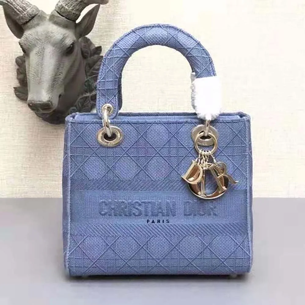 Dior Medium Lady D-Lite Bag Denim Blue Cannage Embroidery for Women Dior Medium Lady D-Lite Bag Denim Blue Cannage Embroidery for Women