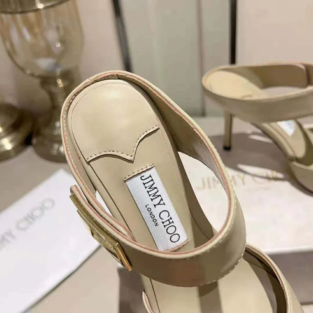 Jimmy Choo Nell Mule 85 Taupe Calf Leather Mules for Women