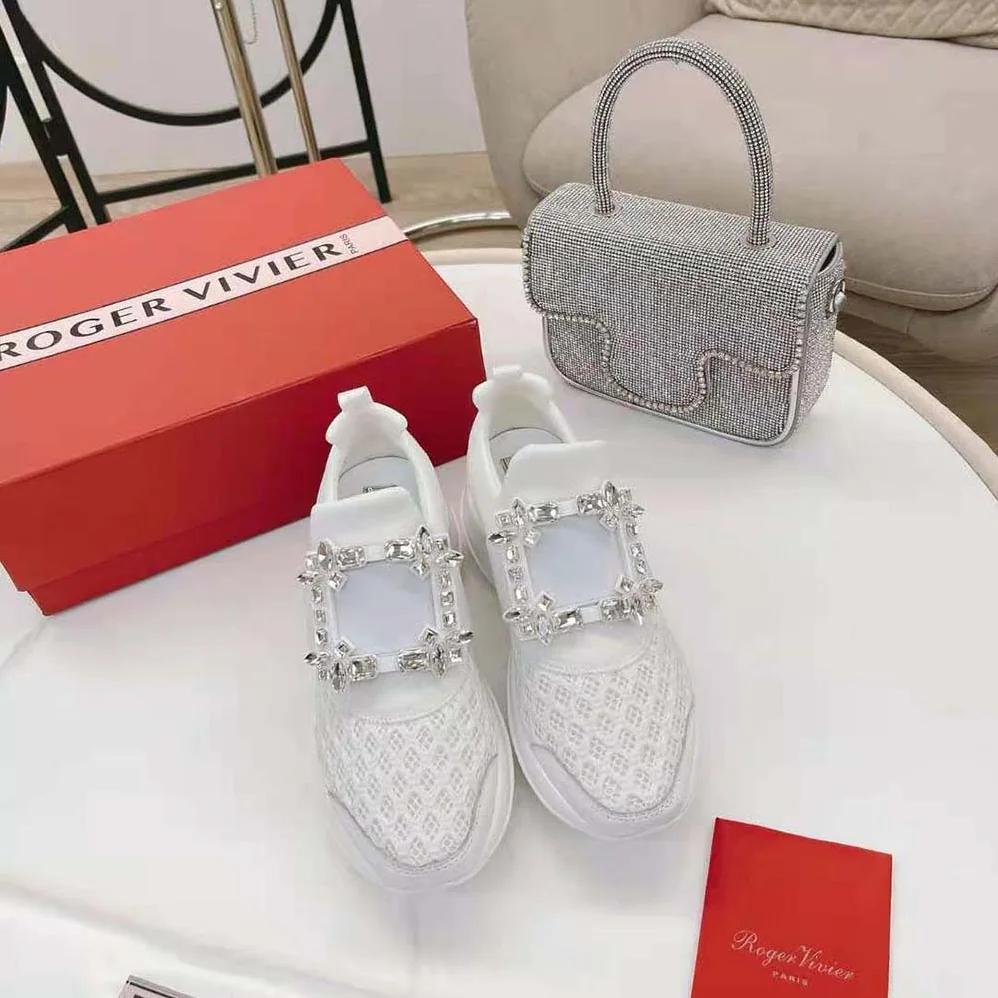Roger Vivier Viv' Run Strass Buckle Sneakers in Technical Fabrics for Women in White