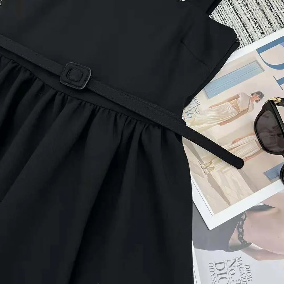 Dior Mid-length Belted Dress Black Wool and Silk for Women