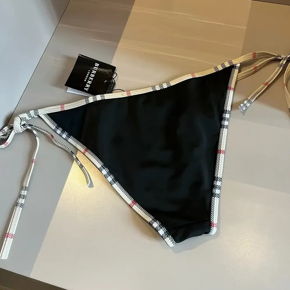 Burberry Check Trim Triangle Bikini for Women in Black Burberry Check Trim Triangle Bikini for Women in Black