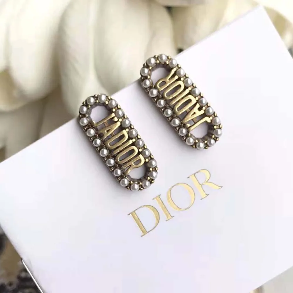Dior J Adior Earrings Antique Gold-Finish Metal and White Resin Pearls for Women Dior J Adior Earrings Antique Gold-Finish Metal and White Resin Pearls for Women