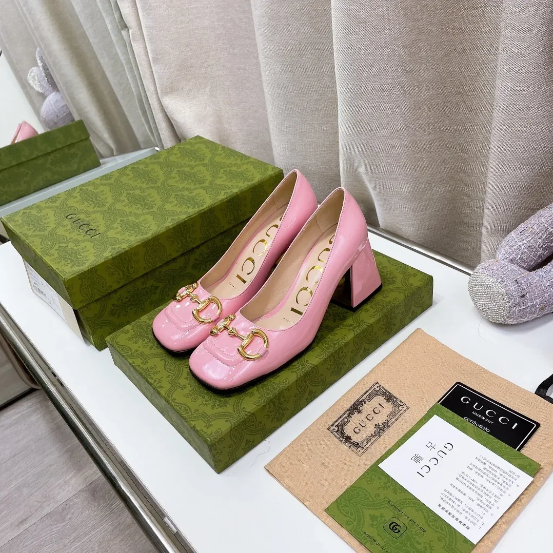 Gucci Mid-Heel Slingback With Horsebit Light Pink GG for Women Gucci Mid-Heel Slingback With Horsebit Light Pink GG for Women