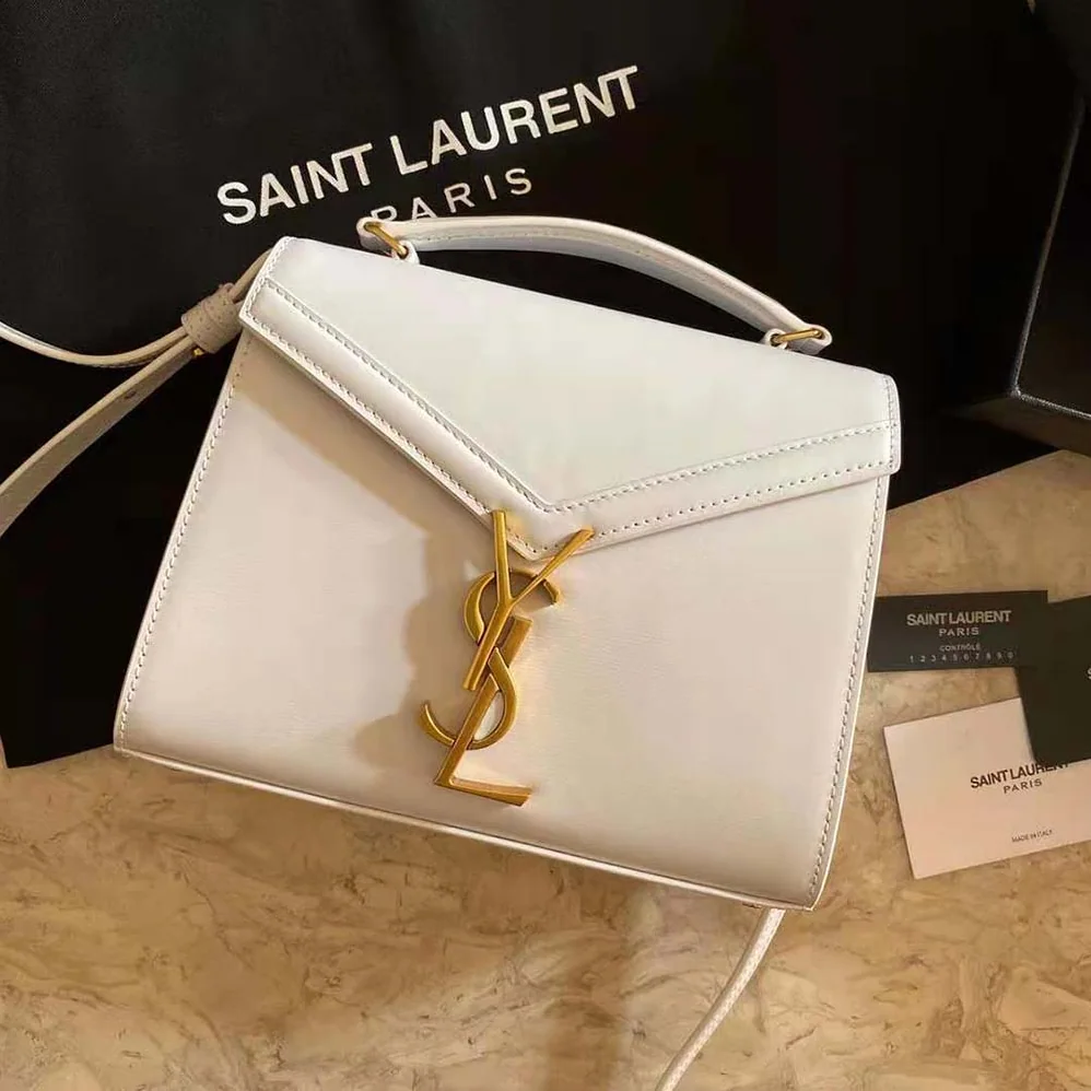 Saint Laurent YSL Cassandra Mini Top Handle Medium Bag in Grain DE Poudre Embossed Leather for Women