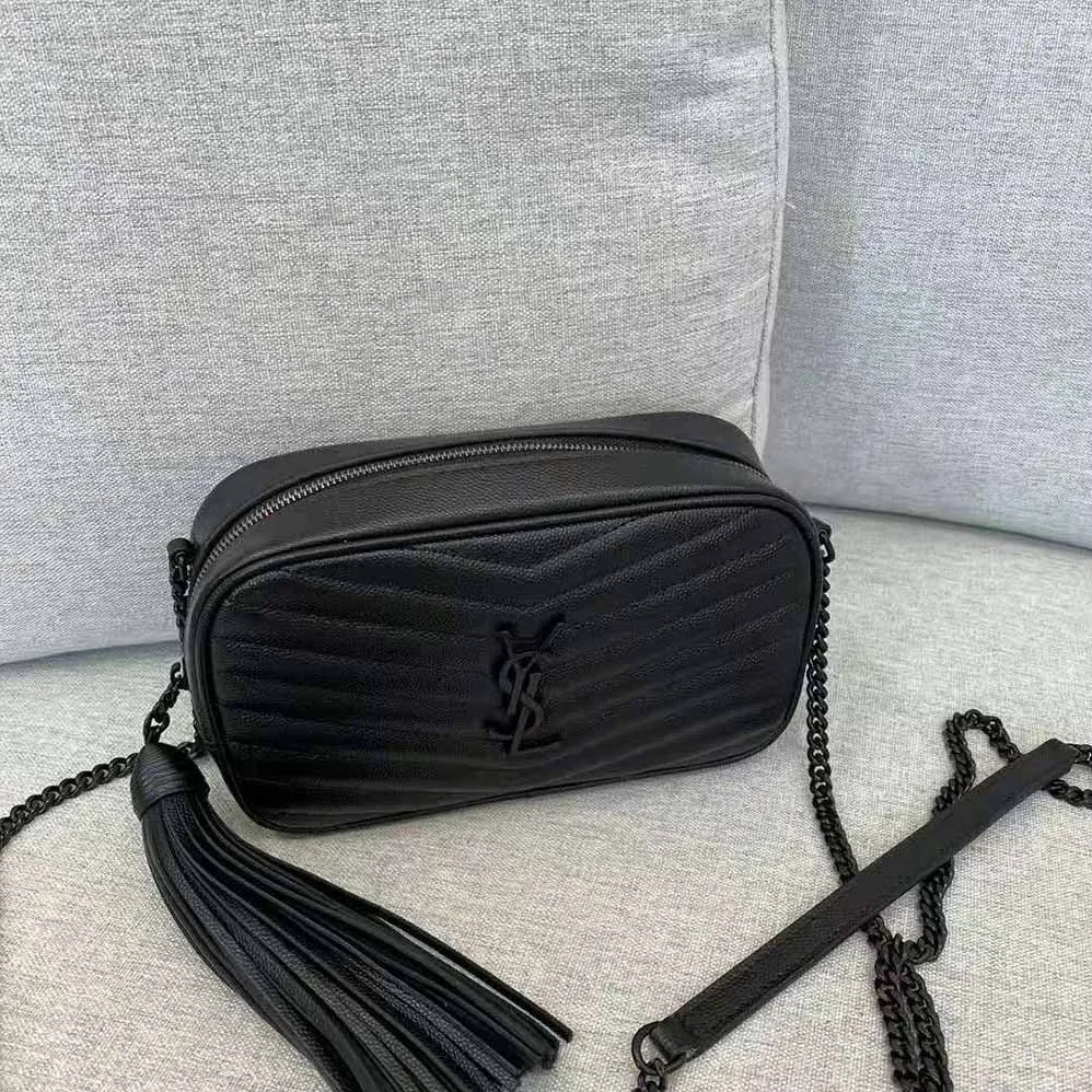Saint Laurent YSL Lou Mini Bag in Quilted Grain DE Poudre Embossed Leather for Women in Black Saint Laurent YSL Lou Mini Bag in Quilted Grain DE Poudre Embossed Leather for Women in Black