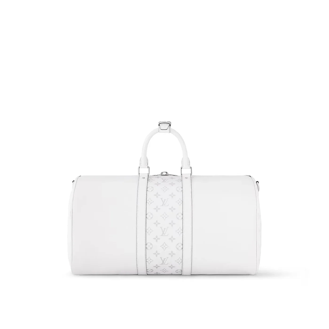 Louis Vuitton Keepall Bandouliere 50 Travel Bag in White Black Hardware Louis Vuitton Keepall Bandouliere 50 Travel Bag in White Black Hardware