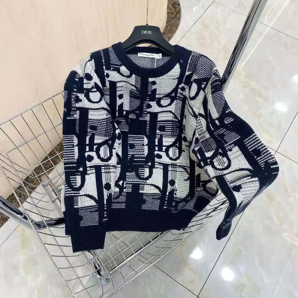 Dior Oblique Sweater with Tartan Motif Gray Wool Jacquard for Men