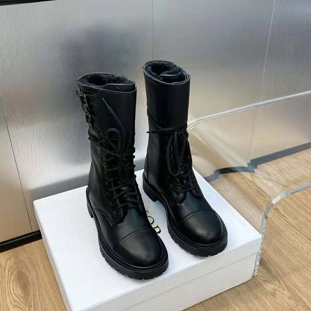 Dior D-trap Ankle Boot Black Calfskin and Shearling for Women
