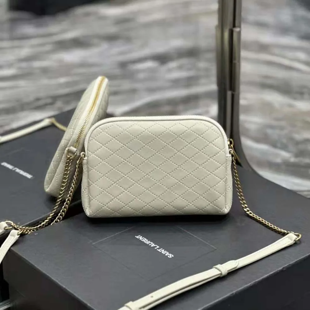 Saint Laurent YSL Gaby Zipped Pouch in Quilted Lambskin for Women in White
