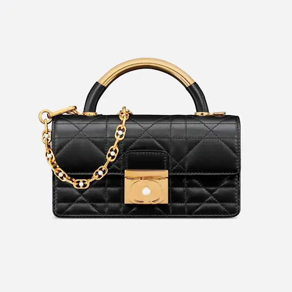 Dior Mini Dior Ange Bag Black Macrocannage Calfskin for Women