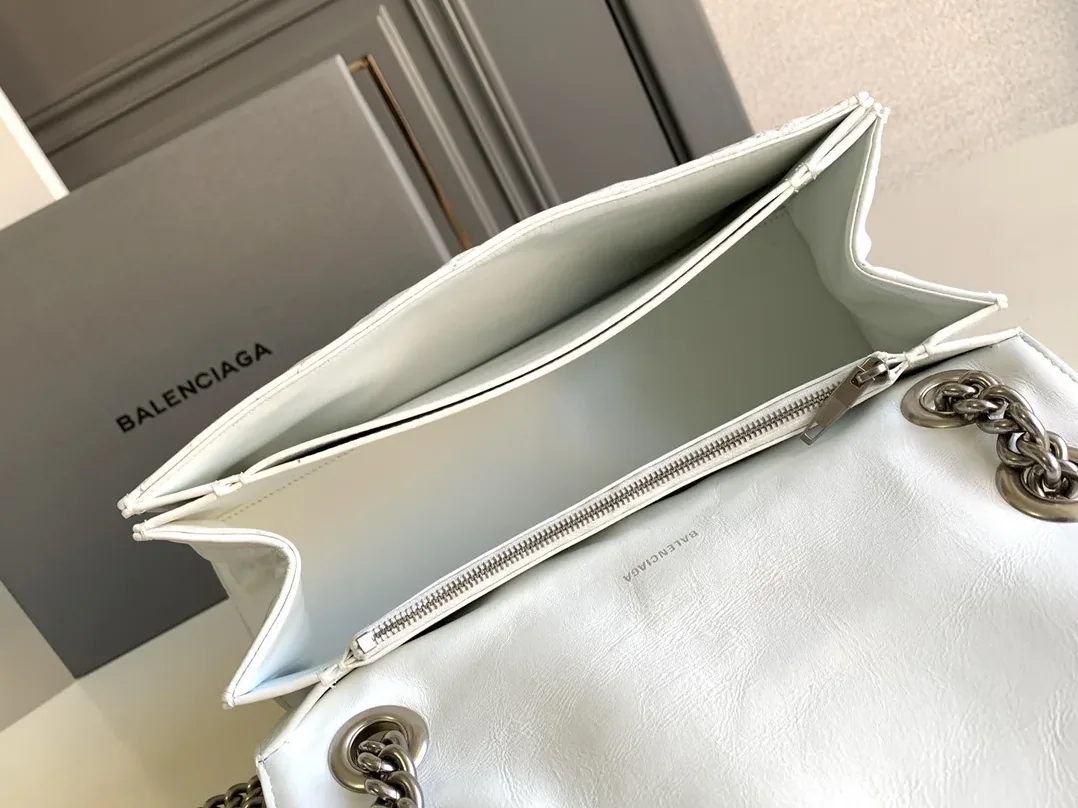 Balenciaga Crush Medium Chain Bag Quilted In Optic White / Balenciaga Crush Medium Chain Bag Quilted In Optic White /