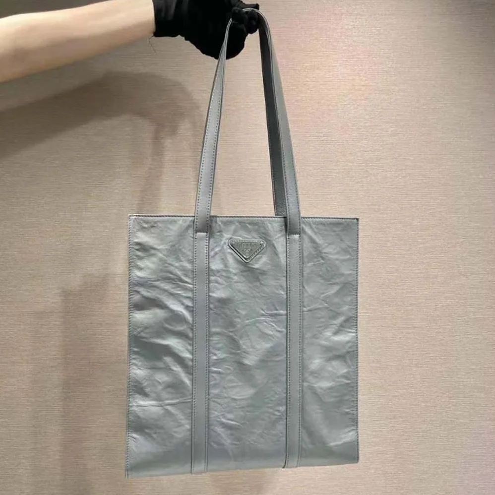 Prada Small Antique Nappa Leather Tote for Women in Gray