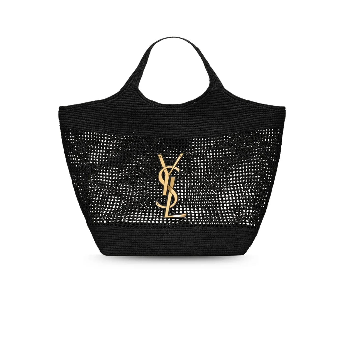 Saint Laurent Icare Maxi Tote Bag in Black Raffia Bronze Hardware