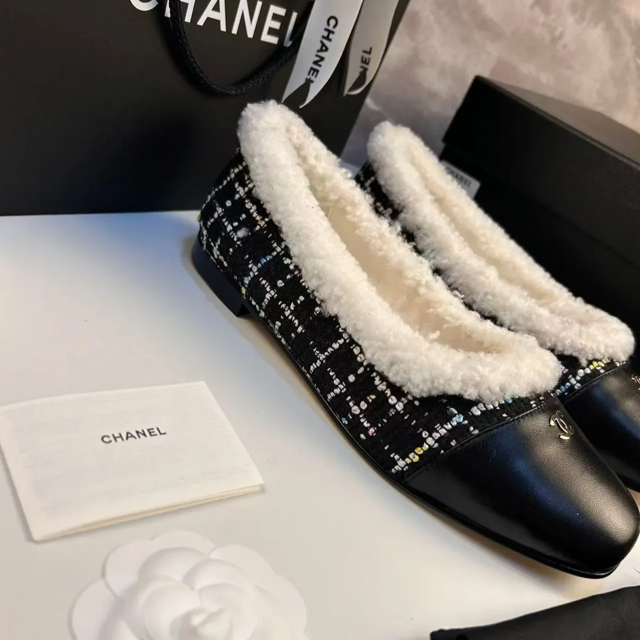 Chanel Shearling Ballet Flats Black Chanel Shearling Ballet Flats Black