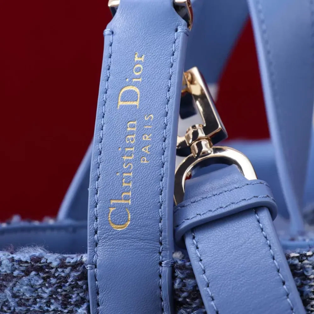 Dior Medium Dior Toujours Vertical Tote Bag Blue Tweed with White Cannage Motif for Women Dior Medium Dior Toujours Vertical Tote Bag Blue Tweed with White Cannage Motif for Women