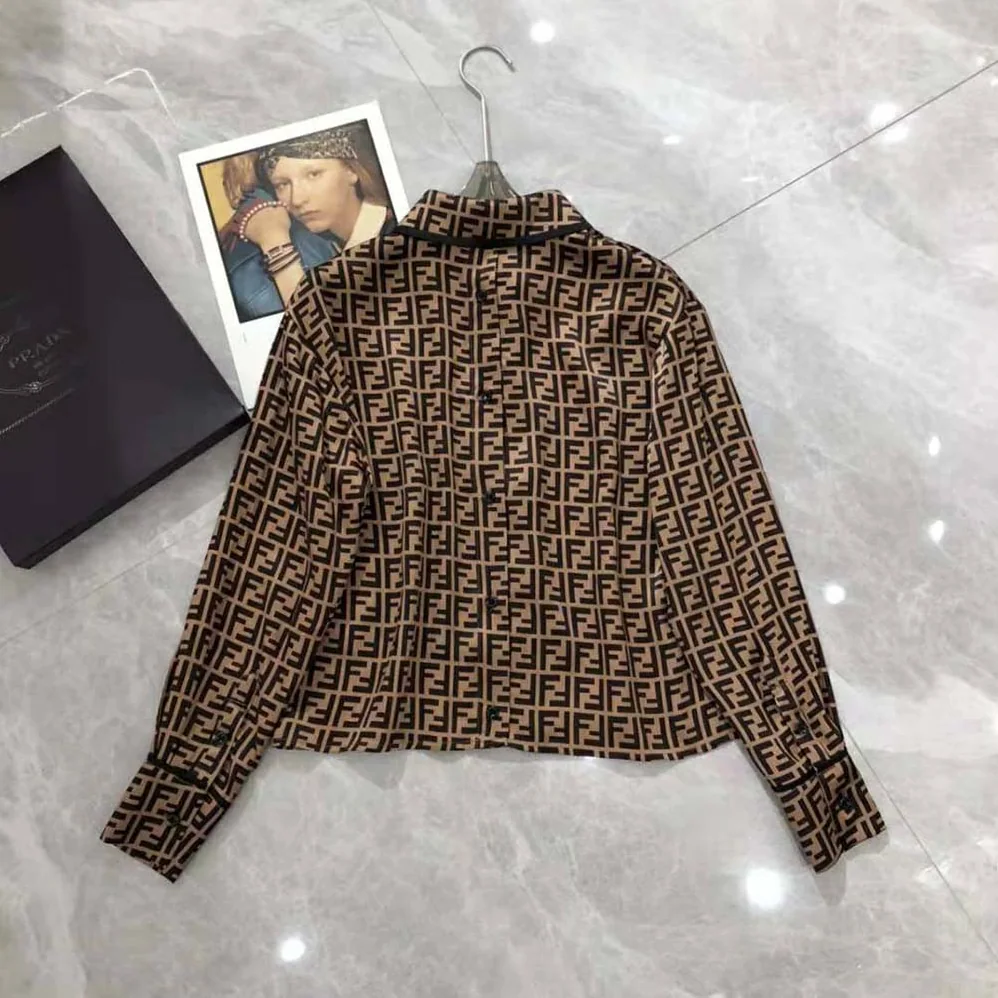 Fendi Brown Twill Shirt with Classic Collar for Women Fendi Brown Twill Shirt with Classic Collar for Women