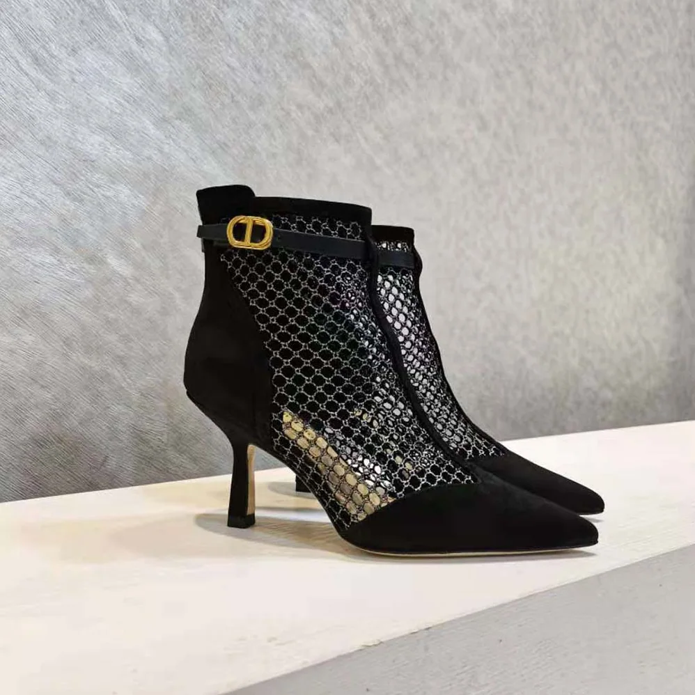 Dior Dior-I Heeled Ankle Boot Black Suede Calfskin Mesh in 8cm Heel for Women Dior Dior-I Heeled Ankle Boot Black Suede Calfskin Mesh in 8cm Heel for Women