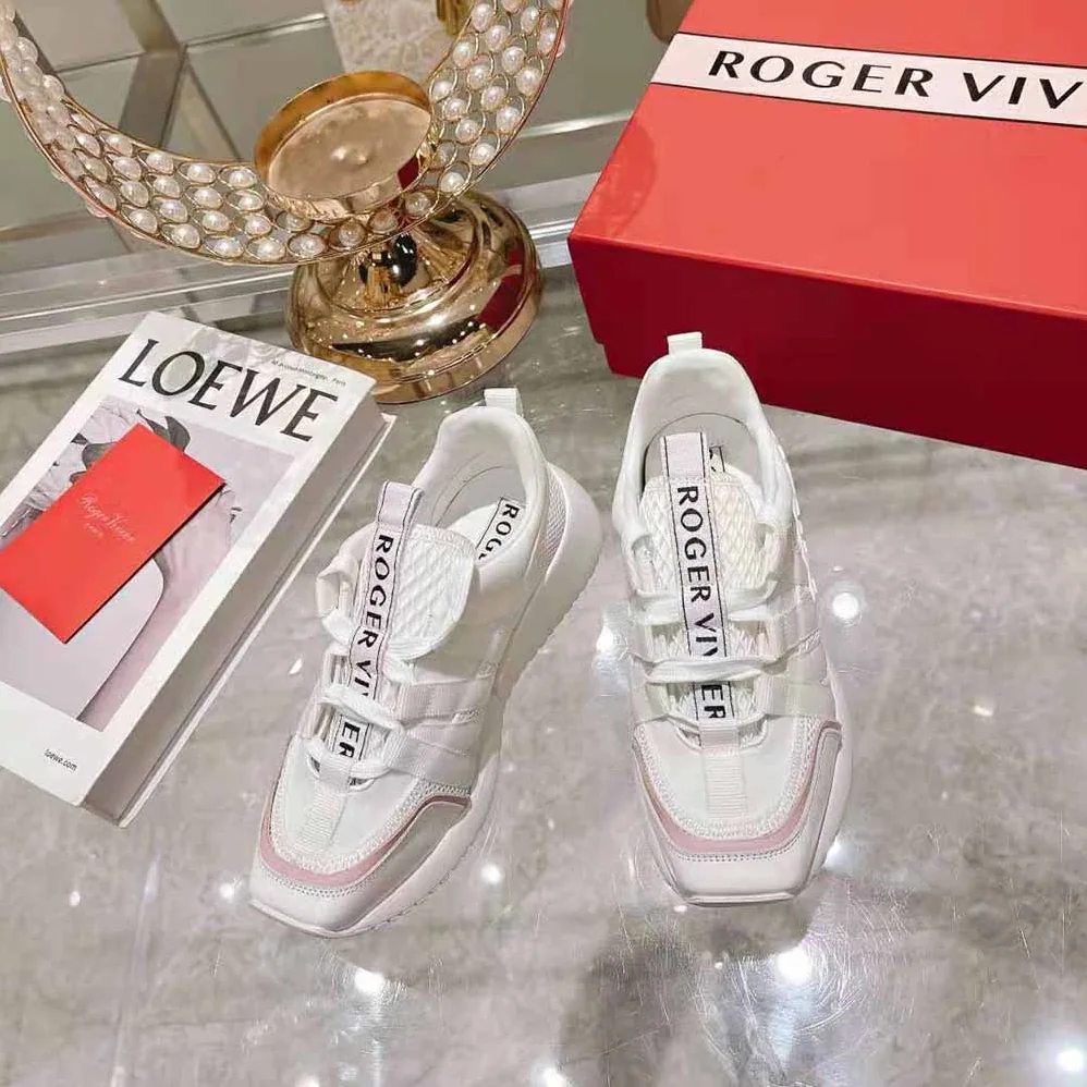 Roger Vivier Viv Go Lace Up Sneakers in Technical Fabrics for Women in White Roger Vivier Viv Go Lace Up Sneakers in Technical Fabrics for Women in White