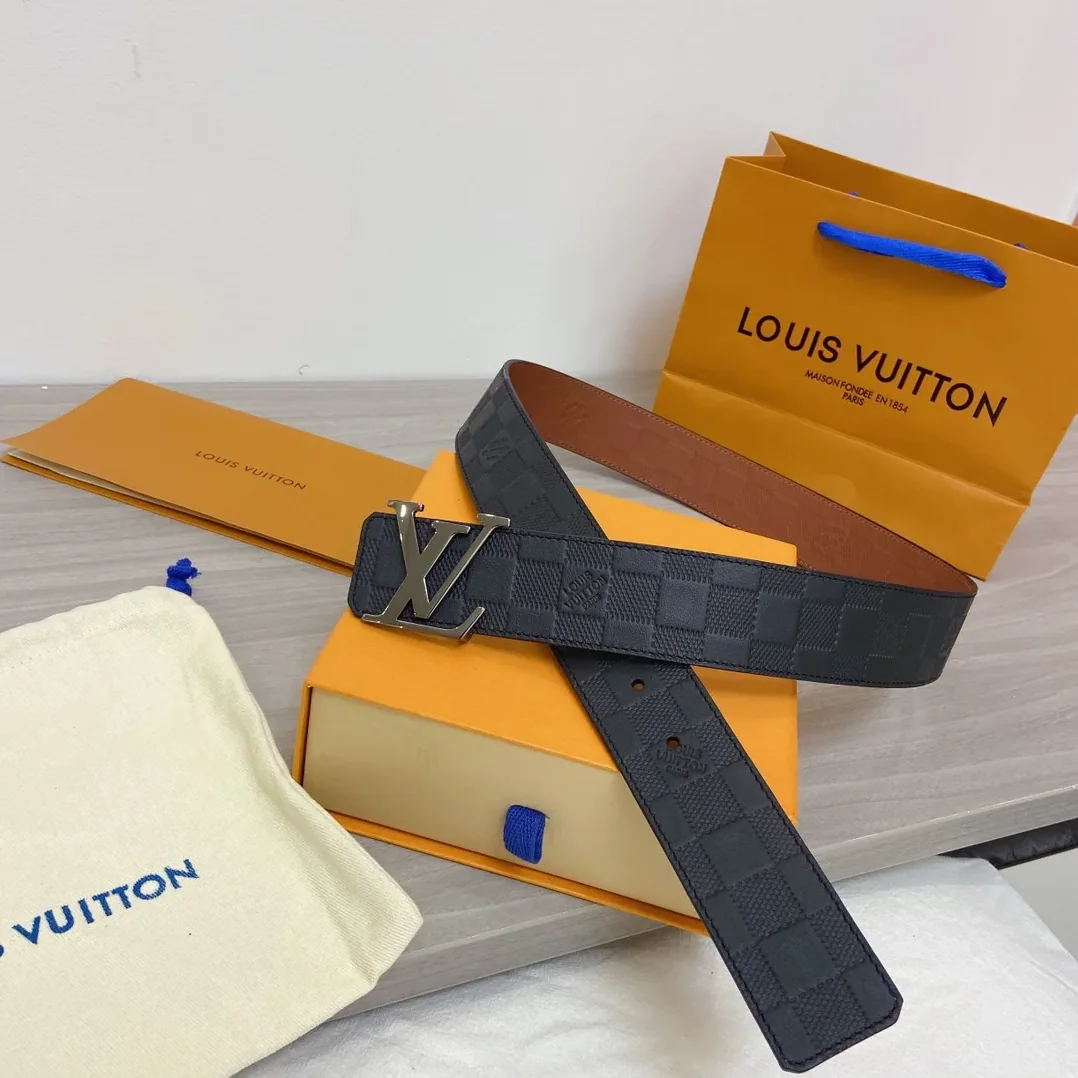 Louis Vuitton Initiales Reversible LV Belt in Damier Embossed with Silver Hardware