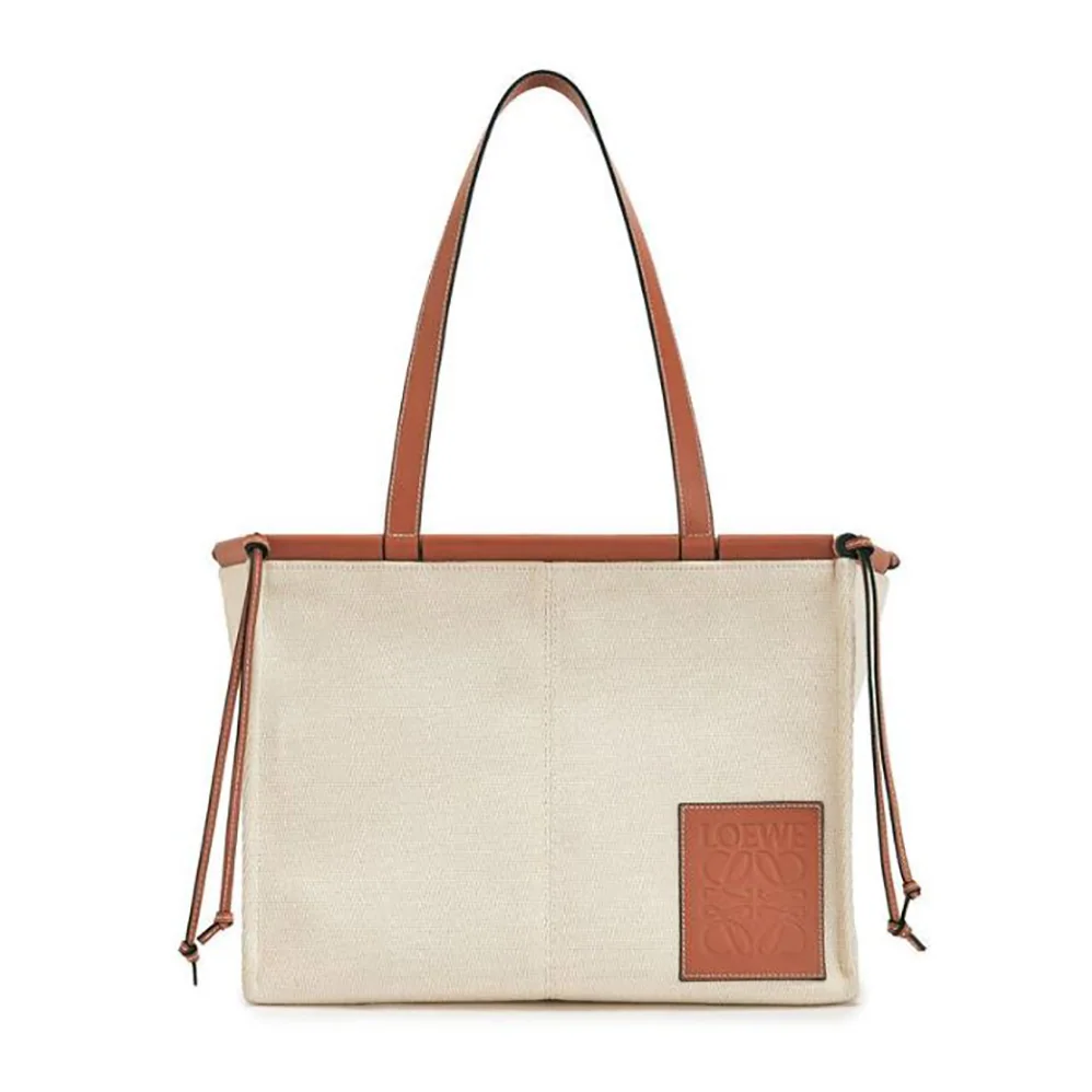 Loewe Cushion Tote Bag in Canvas and Calfskin for Women in Brown