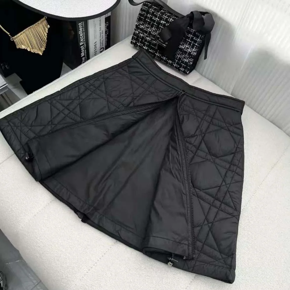 Dior Macrocannage Flared Miniskirt Black Quilted Technical Taffeta for Women Dior Macrocannage Flared Miniskirt Black Quilted Technical Taffeta for Women