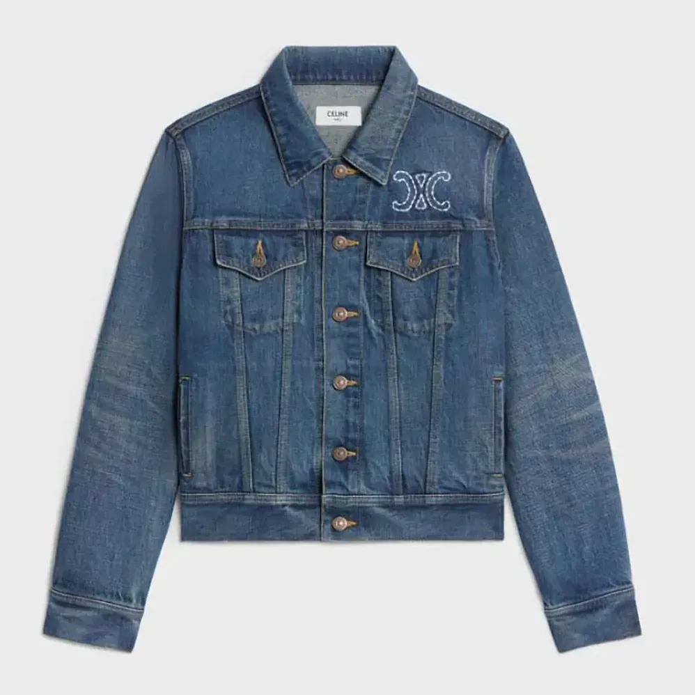 Celine Trucker Jacket in Dark Union Wash Denim for Women