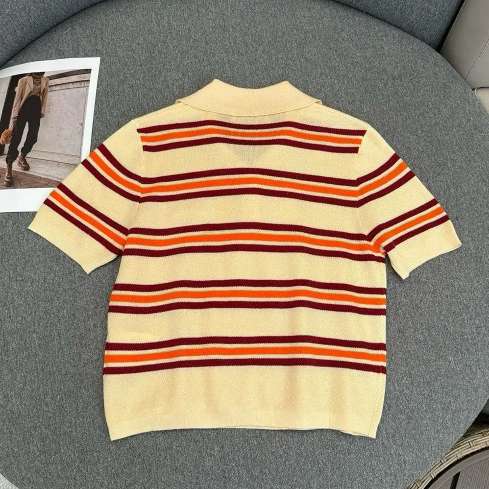 Miu Miu Cotton Striped Knit Polo Shirt for Women Miu Miu Cotton Striped Knit Polo Shirt for Women