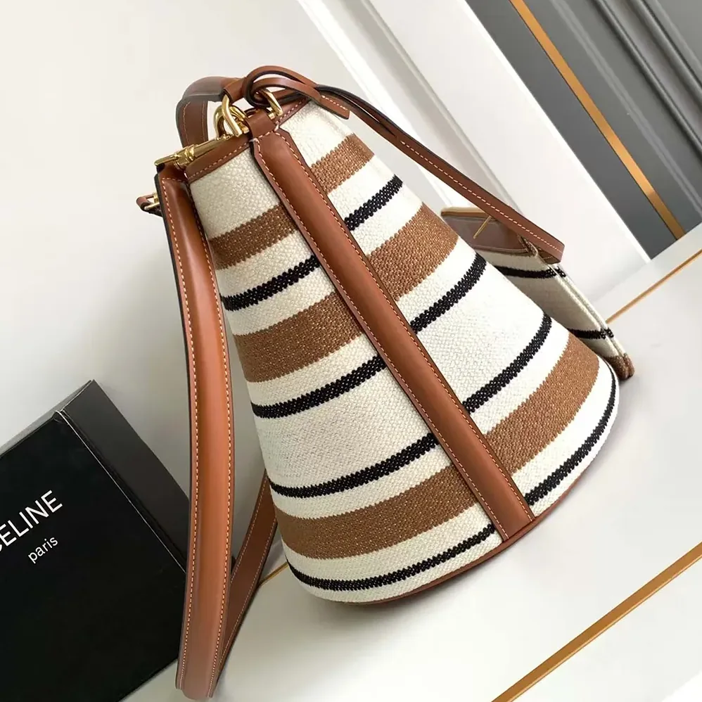 Celine Bucket 16 Bag in Striped Textile with Celine Jacquard for Women Celine Bucket 16 Bag in Striped Textile with Celine Jacquard for Women
