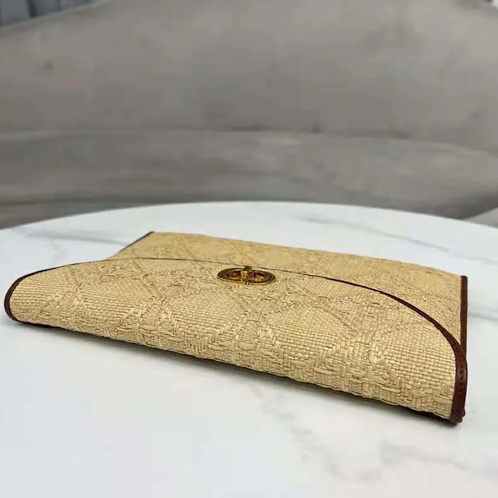 Dior 30 Montaigne Avenue Pouch with Flap Natural Cannage Raffia for Women