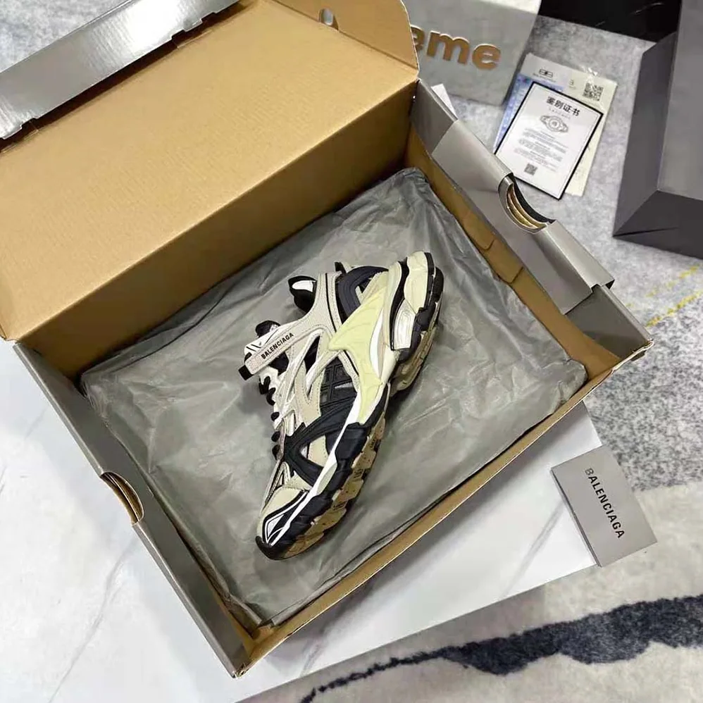 Balenciaga Track.2 Sneaker in Beige and Black Mesh and Nylon for Men