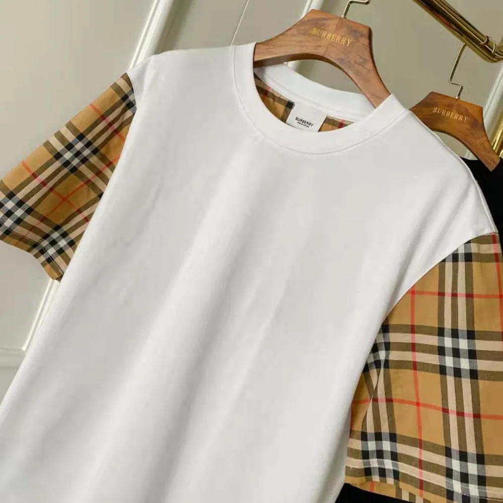 Burberry Vintage Check Sleeve Cotton T-shirt for Women in White Burberry Vintage Check Sleeve Cotton T-shirt for Women in White