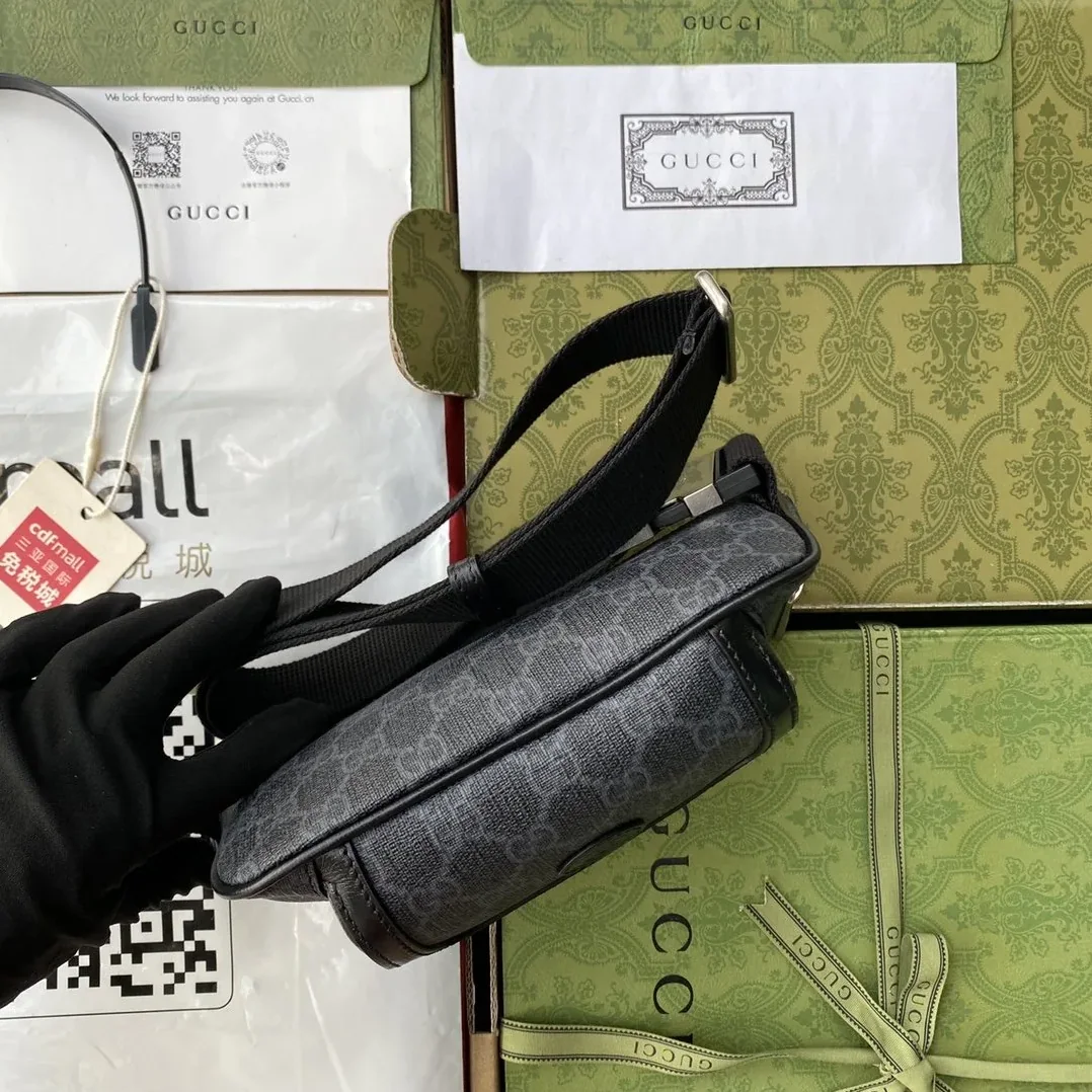 Gucci Belt Bag With Interlocking G Black GG Supreme Canvas / Gucci Belt Bag With Interlocking G Black GG Supreme Canvas /