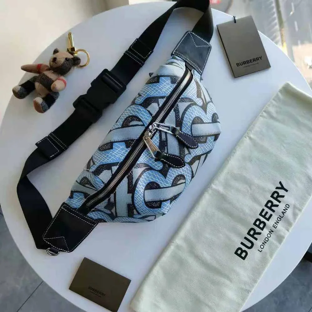 Burberry Monogram Print E-canvas Sonny Bum Bag for Women in Blue Burberry Monogram Print E-canvas Sonny Bum Bag for Women in Blue