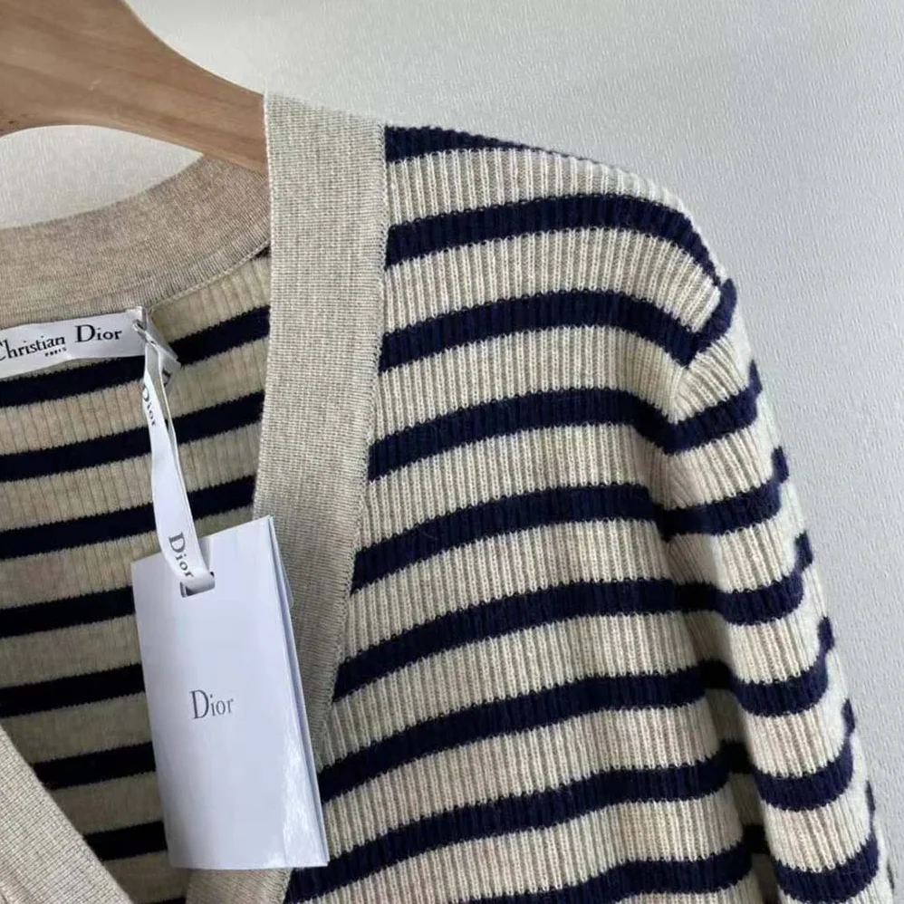 Dior Mariniere Buttoned Cardigan Navy Blue Linen Cashmere and Silk Knit for Women