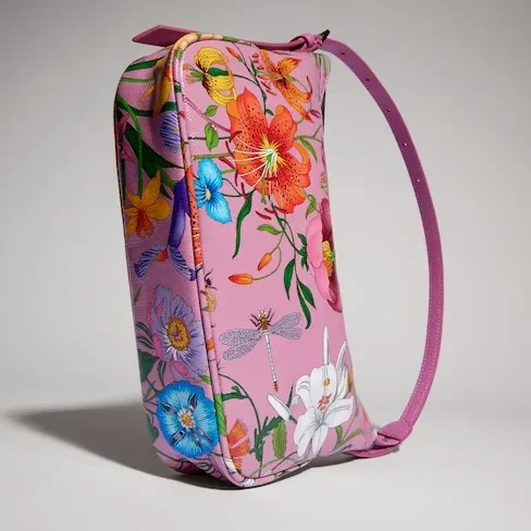 Gucci Lady Lunetta Small Shoulder Bag / Pink/ Multicolor Gucci Flora Coated Canvas Palladium Hardware