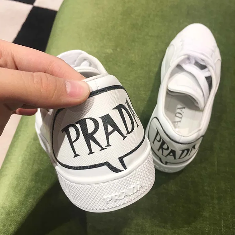 Prada Leather Sneakers Applique Shoes White for Women