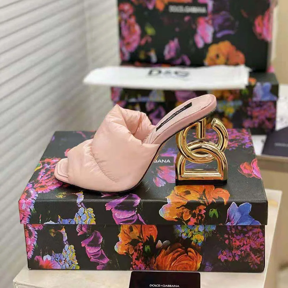 Dolce Gabbana D&G Down-Padded Mules with DG Pop Heel for Women in Pink