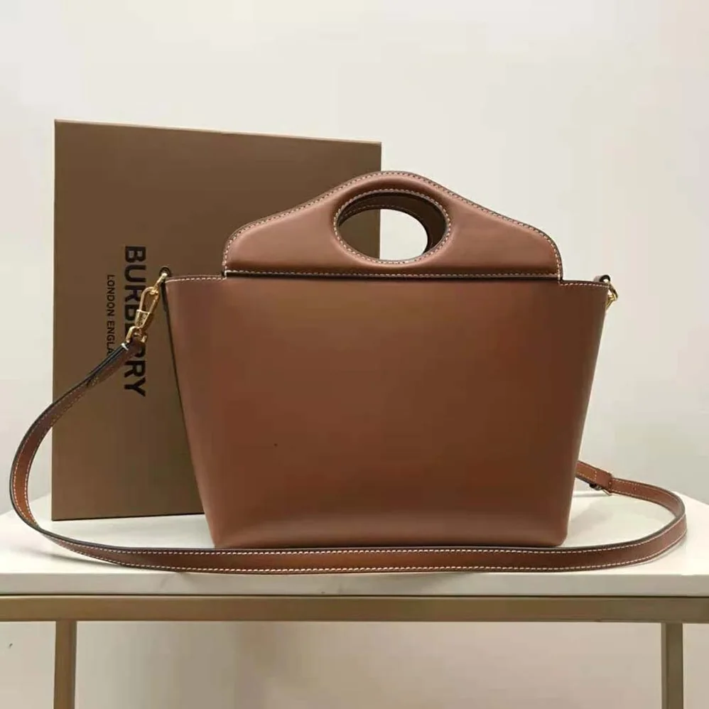 Burberry Mini Leather Soft Pocket Tote for Women in Brown Burberry Mini Leather Soft Pocket Tote for Women in Brown