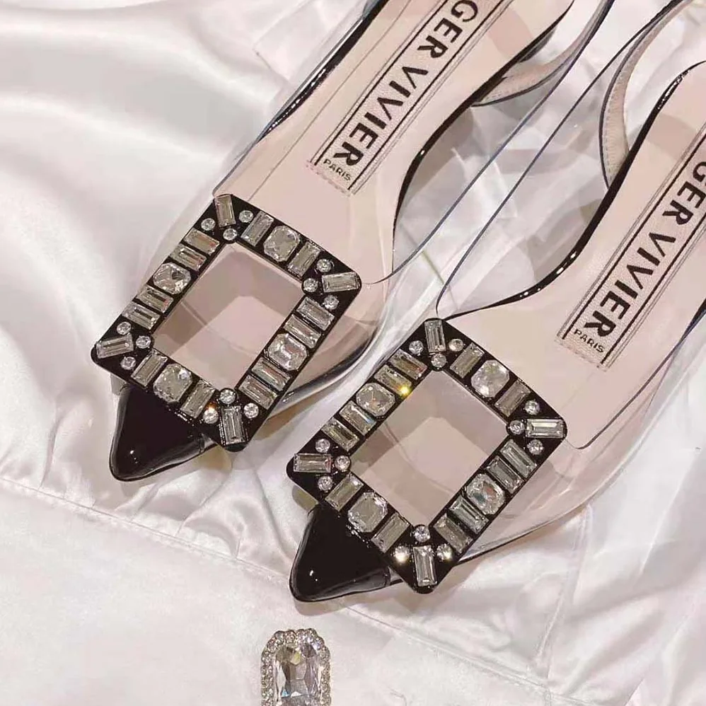 Roger Vivier Virgule Strass Buckle Slingback Pumps in PVC for Women in Black Roger Vivier Virgule Strass Buckle Slingback Pumps in PVC for Women in Black
