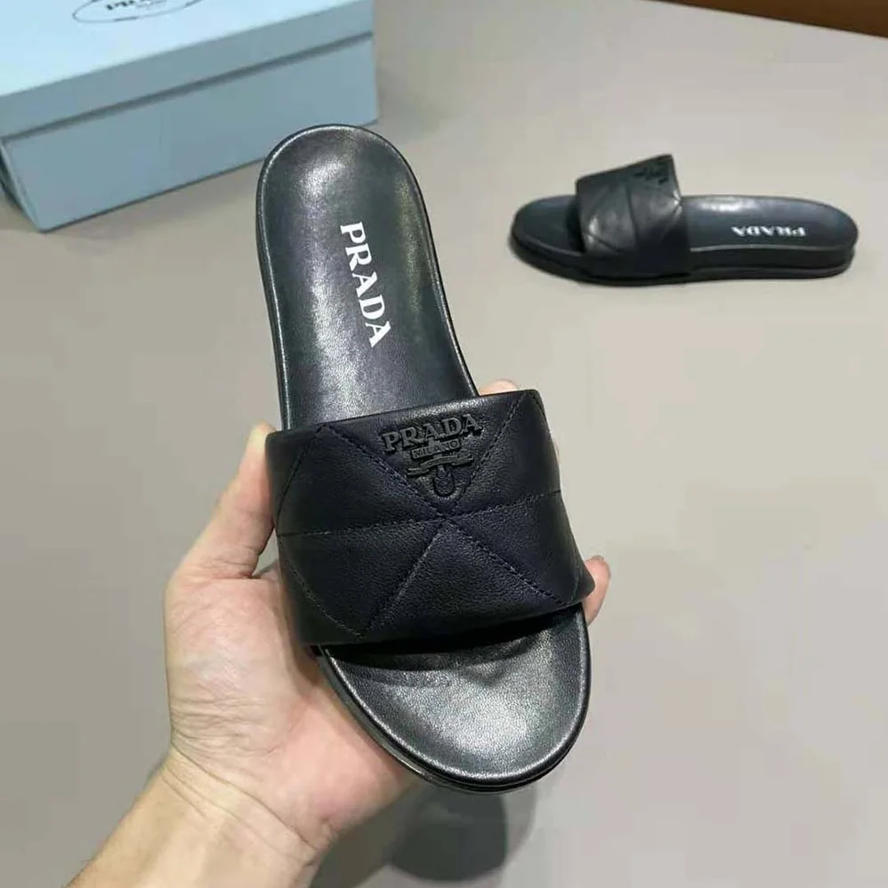 Prada Nappa Leather Slides in 20mm Heel for Women in Black