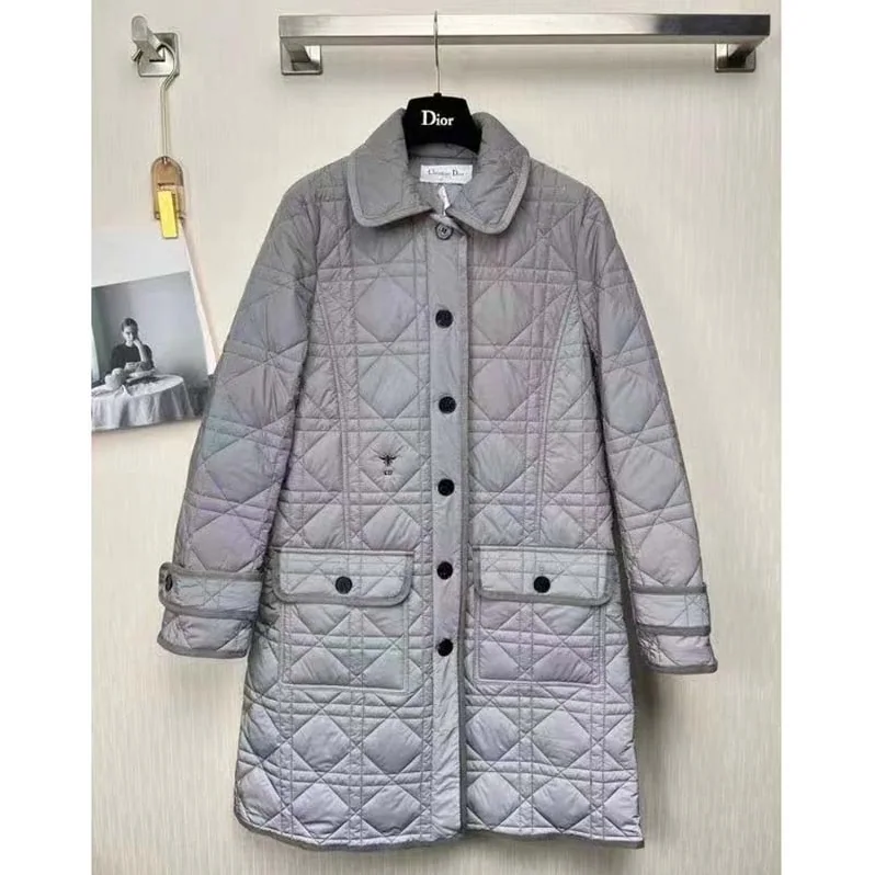 Dior CD Macrocannage Peacoat Gray Quilted Reflective Technical Taffeta for Women Dior CD Macrocannage Peacoat Gray Quilted Reflective Technical Taffeta for Women