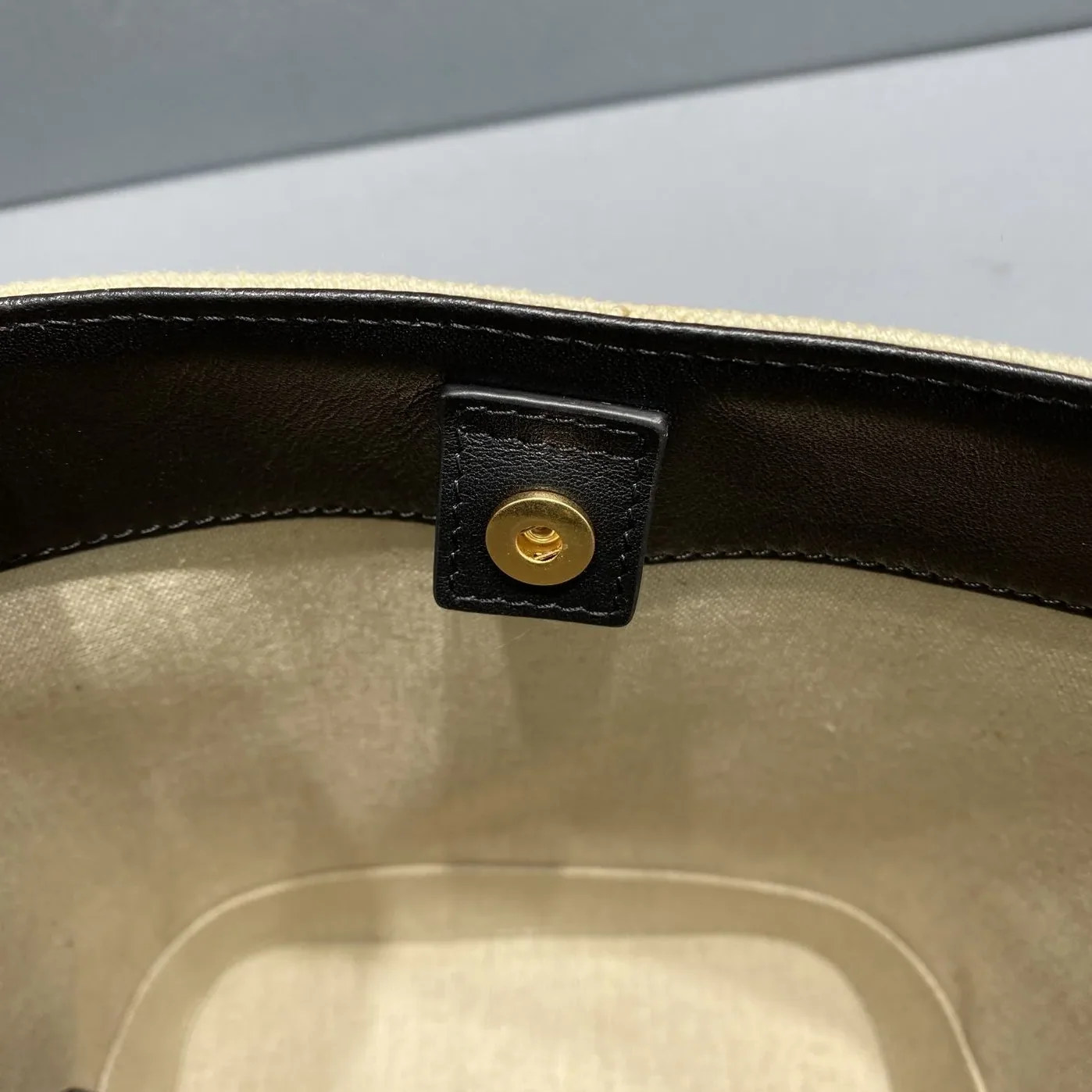 Celine Small Bucket Cuir Triomphe In Textile Beige in Black / Celine Small Bucket Cuir Triomphe In Textile Beige in Black /