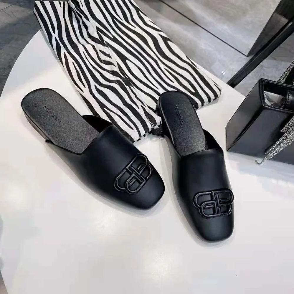 Balenciaga Cosy BB Slide in Black Smooth Calfskin Matte BB Hardware for Women