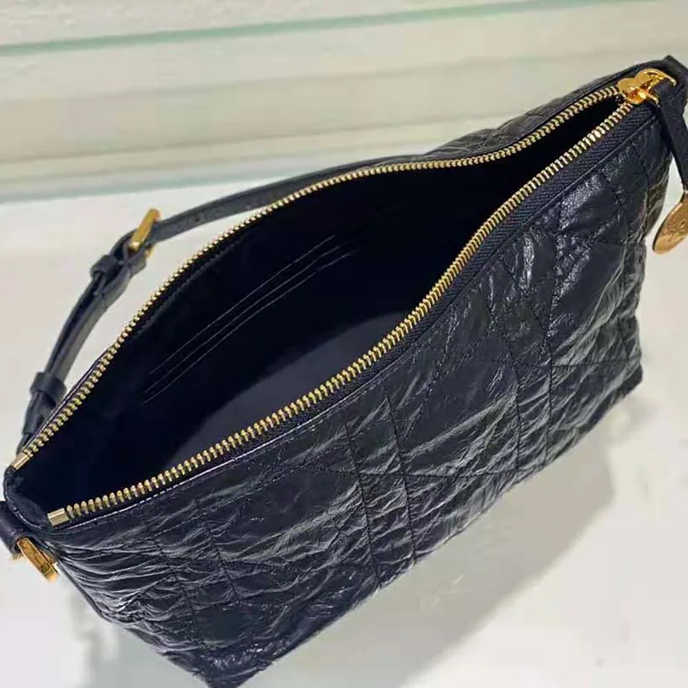 Dior Diorstar Hobo Bag with Chain Black Macrocannage Crinkled Calfskin for Women Dior Diorstar Hobo Bag with Chain Black Macrocannage Crinkled Calfskin for Women