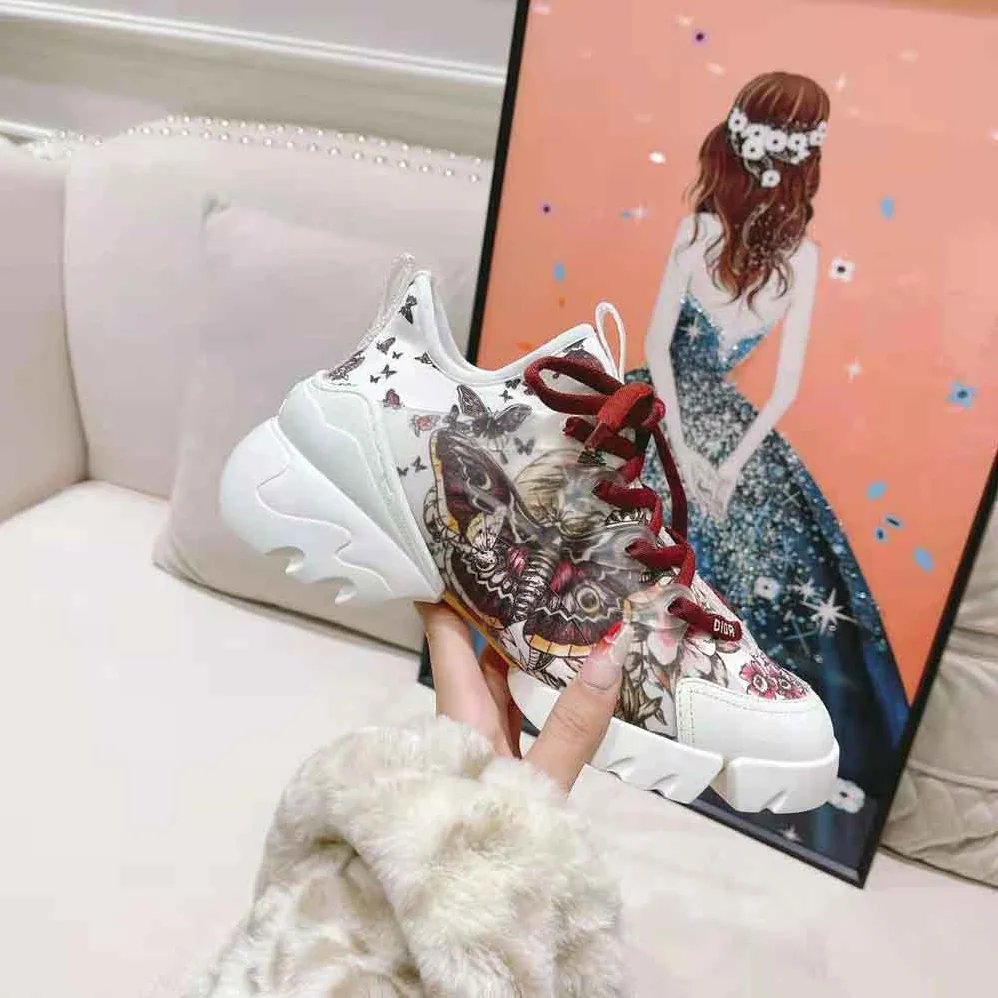 Dior D-Connect Sneaker White Technical Fabric and Multicolor Butterfly Motif for Women Dior D-Connect Sneaker White Technical Fabric and Multicolor Butterfly Motif for Women