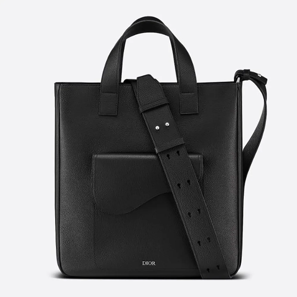 Dior Saddle Tote Bag with Shoulder Strap Black Grained Calfskin for Men Dior Saddle Tote Bag with Shoulder Strap Black Grained Calfskin for Men