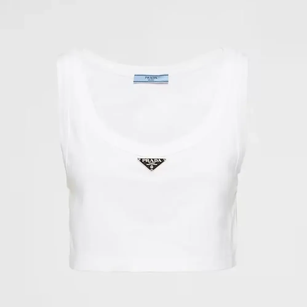 Prada Jersey Cropped Top for Women in White Prada Jersey Cropped Top for Women in White