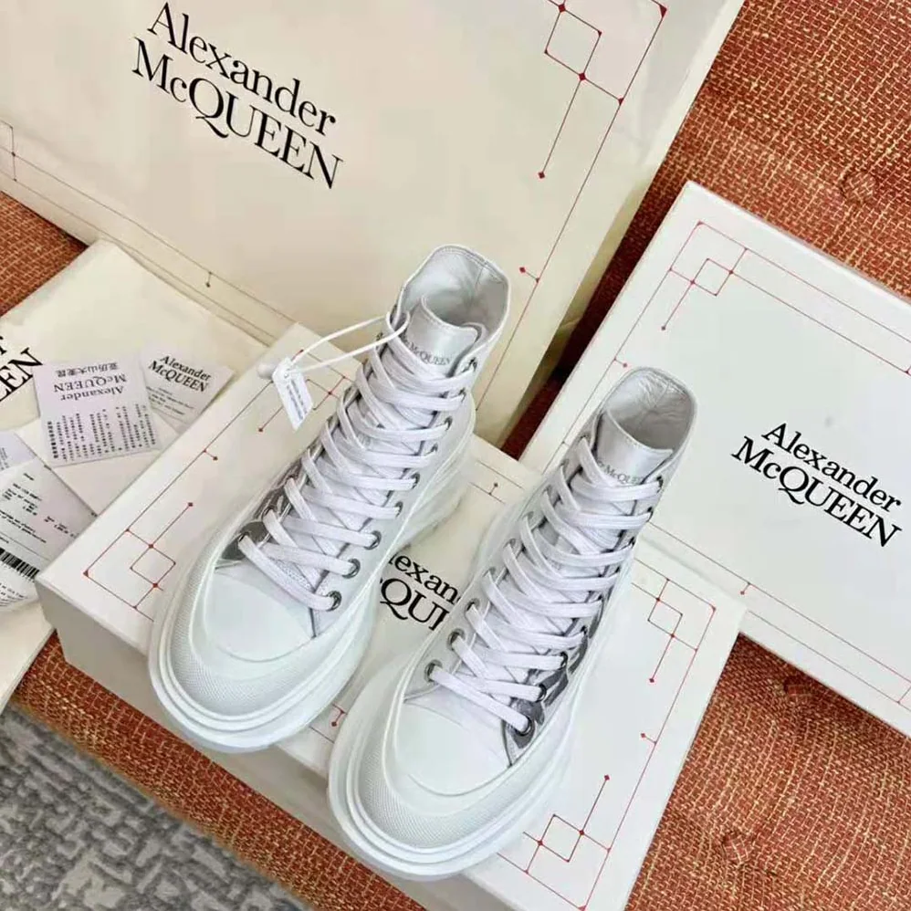 Alexander Mcqueen Tread Slick Boot White Polyfaille Lace for Women in up Boot