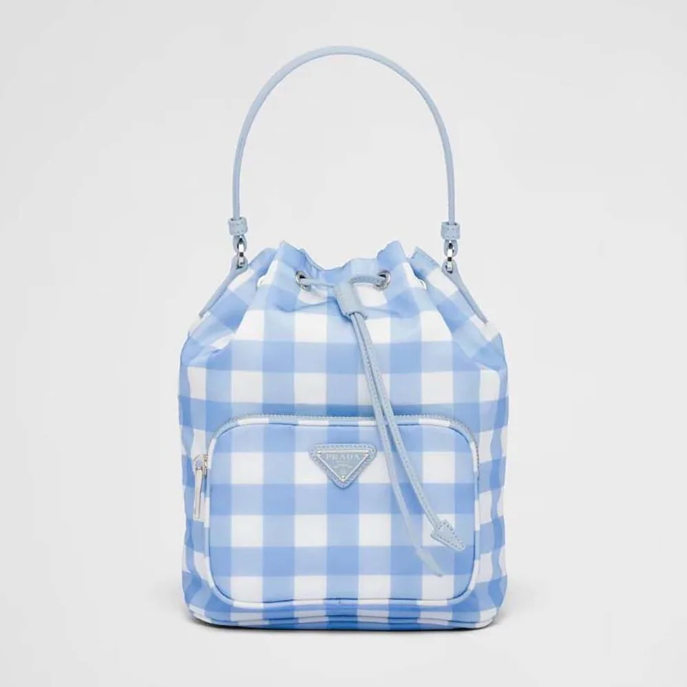 Prada Duet Printed Re-Nylon Bag for Women in Blue